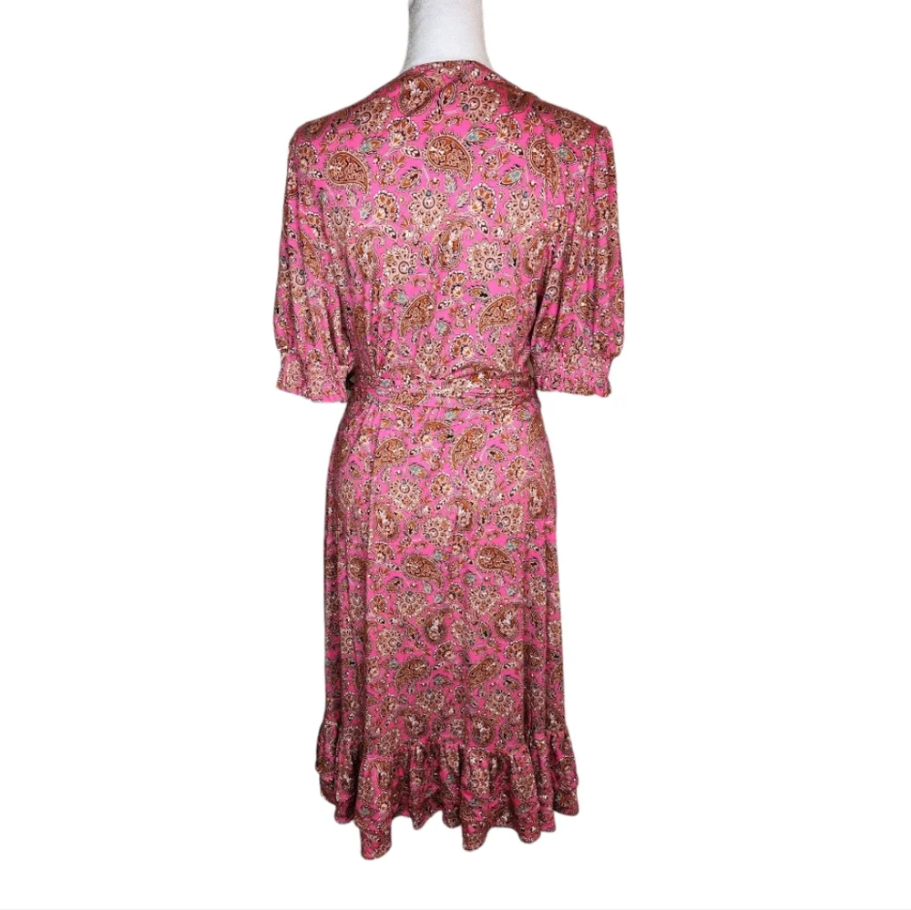 Boden Holiday Ruffle Wrap Dress in Carmine Rose Paisley Size 10L - Picture 3 of 7